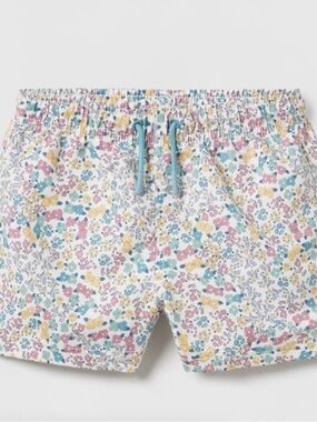 Zara Kids Floral Swim Trunks - White with Teal, Pink, Yellow